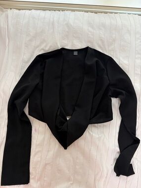 Edikted Black Draped Open Front Cropped Blazer